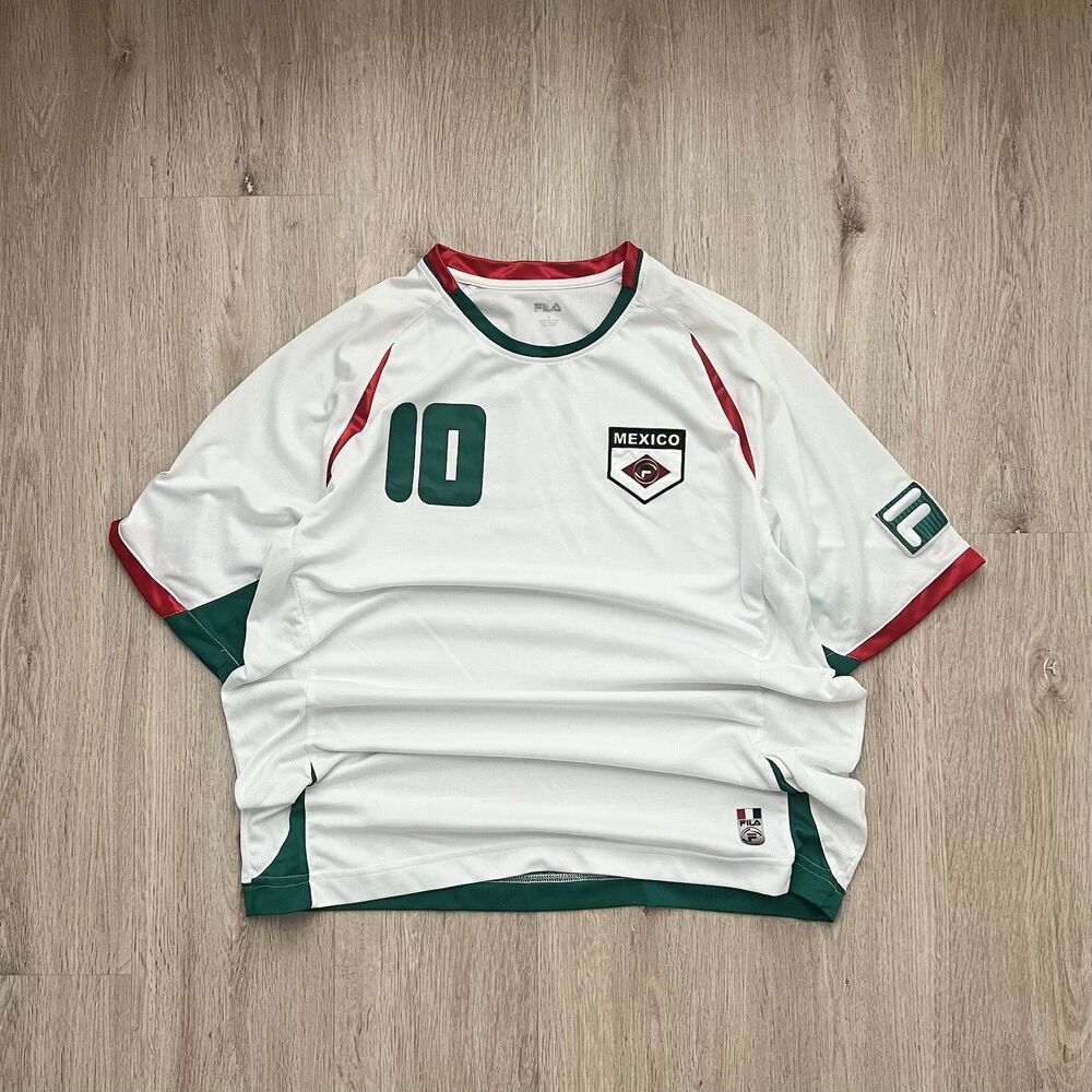 Fila Mexico Jersey Futbol Soccer Embroidered Logo Olympics Men's L White